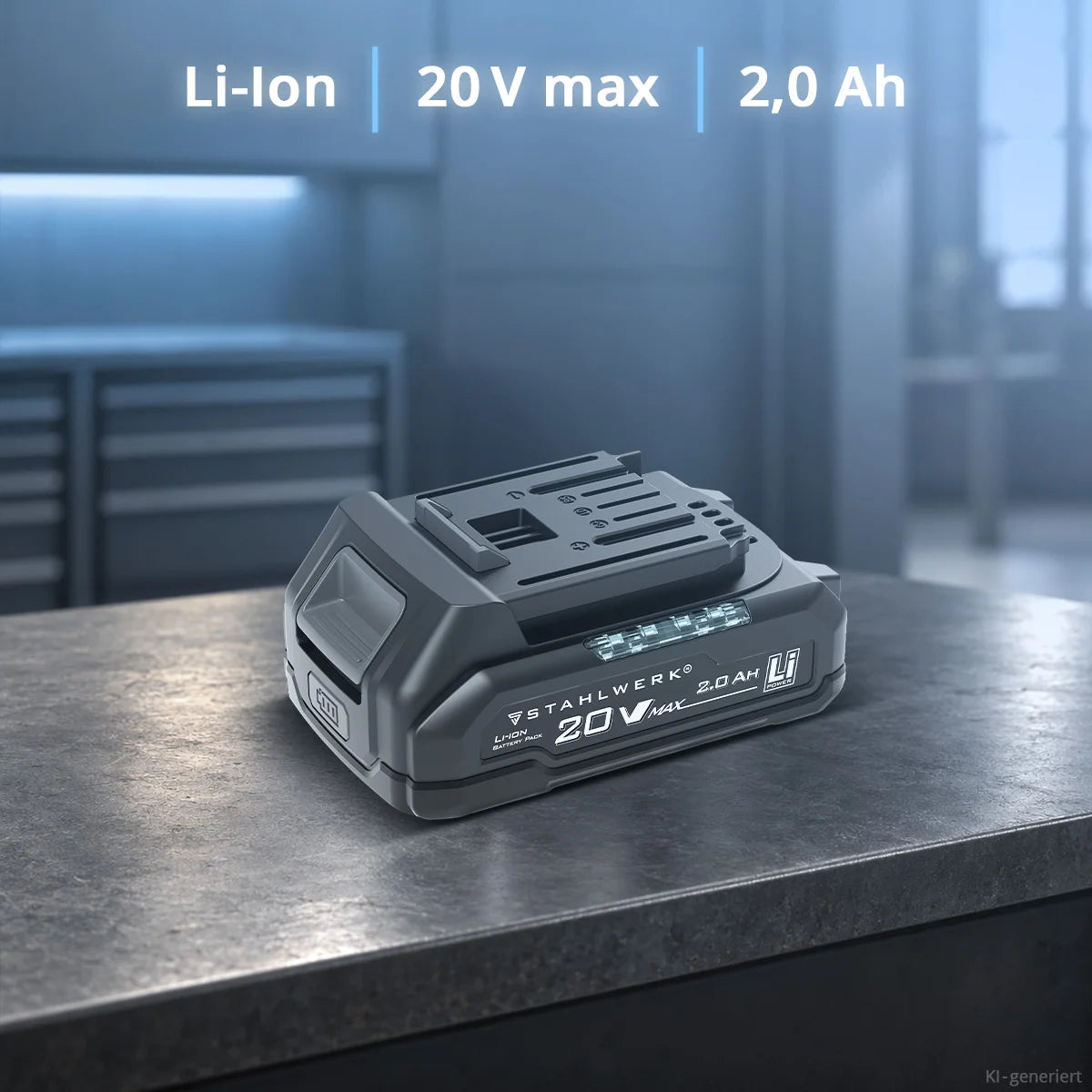STAHLWERK Akku WHB-2020 mit 20 V, 2 Ah und 40 Wh | Li-Ion-Akku mit integrierter 4-LED-Ladestandsanzeige, Prüftaste, Ersatzakku