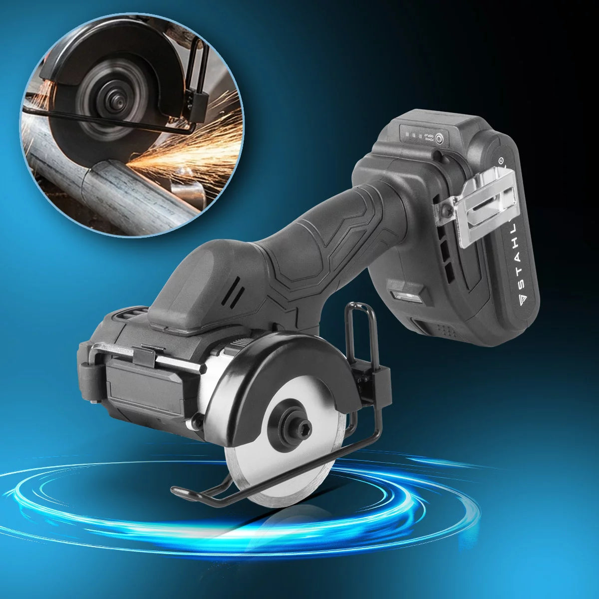 STAHLWERK mini cordless angle grinder MAW-20 ST with 2000 mAh battery | Hand angle grinder for cutting metal, tiles and wood | Electric mini saw with brushless technology