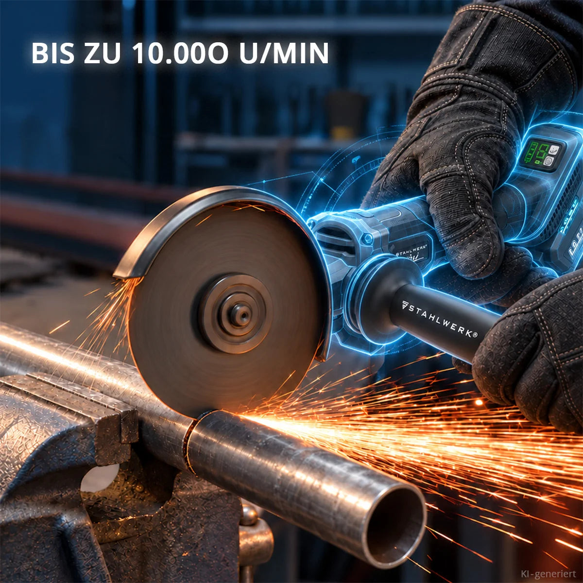 STAHLWERK Akku-Winkelschleifer WILLI | 20 Volt-System | 125 mm Scheibendurchmesser | M14 Spindel | Brushless | Akku zum Schleifen, Schneiden und Polieren