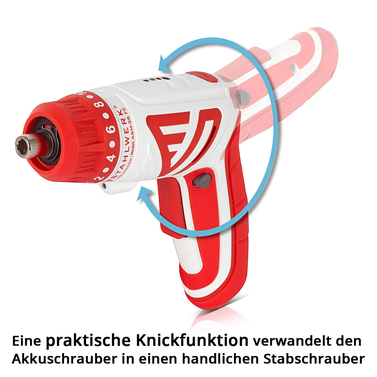 STAHLWERK Akkuschrauber ASM-36 FC Köln Edition kompakter 3,6 V Stabschrauber | Knickschrauber | Akku-Schraubendreher | Akku-Schraubenzieher mit USB-Anschluss und umfangreichem Bit-Set