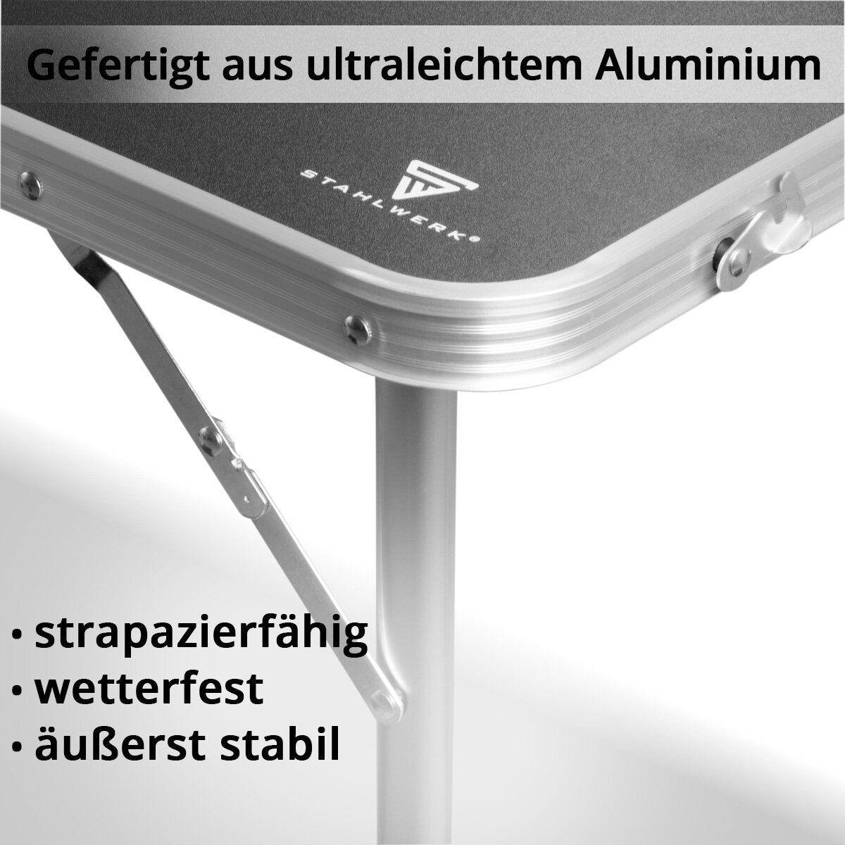 STAHLWERK Campingtisch mit 4 Hockern | Höhenverstellbarer Aluminium-Klapptisch 120 x 60 x 55 - 70 cm Gartentisch | Campingmöbel | Falttisch | klappbare Tischgarnitur im Set mit 4 Campingstühlen