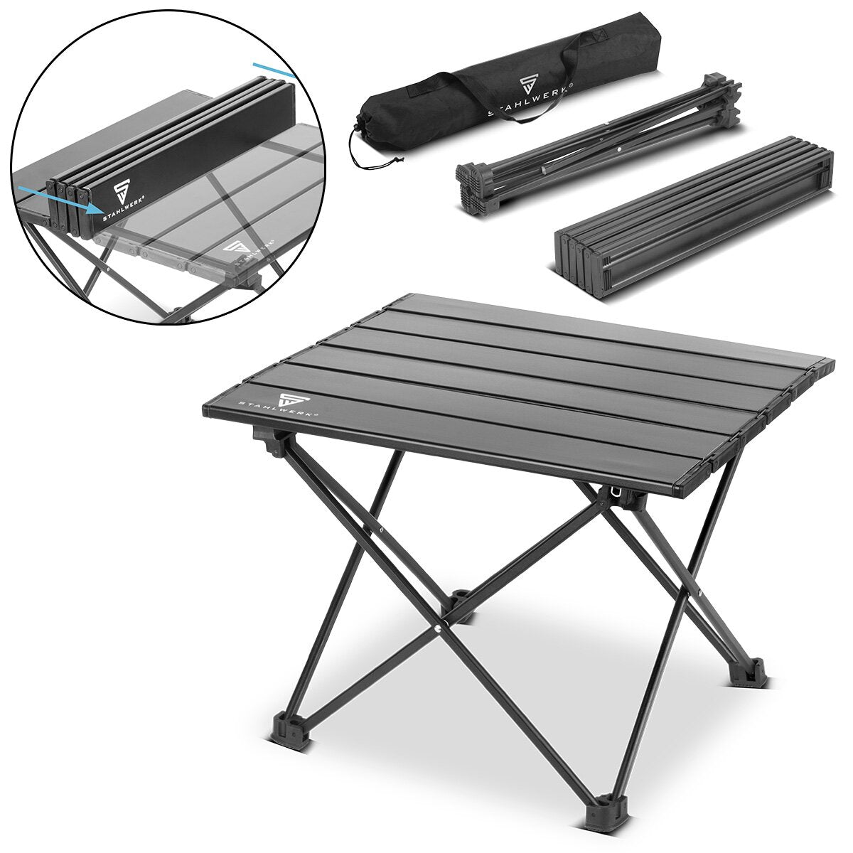 STAHLWERK Aluminium-Falttisch 40 x 34,5 x 30 cm Klapptisch | Campingtisch | Aluminiumtisch | Gartentisch | Campingmöbel | Picknicktisch