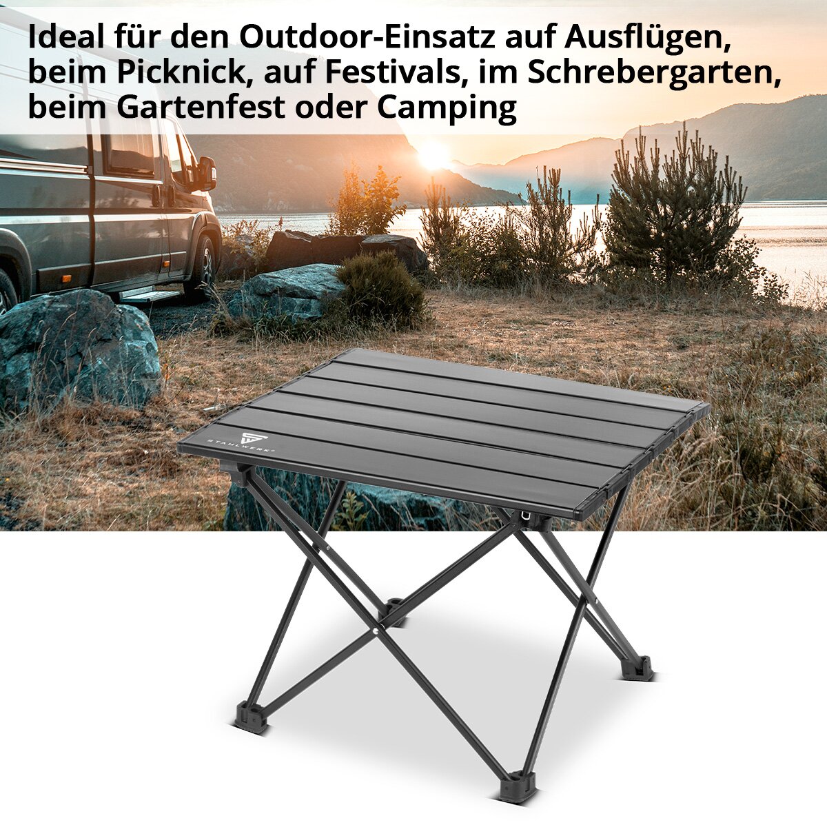 STAHLWERK Aluminium-Falttisch 40 x 34,5 x 30 cm Klapptisch | Campingtisch | Aluminiumtisch | Gartentisch | Campingmöbel | Picknicktisch