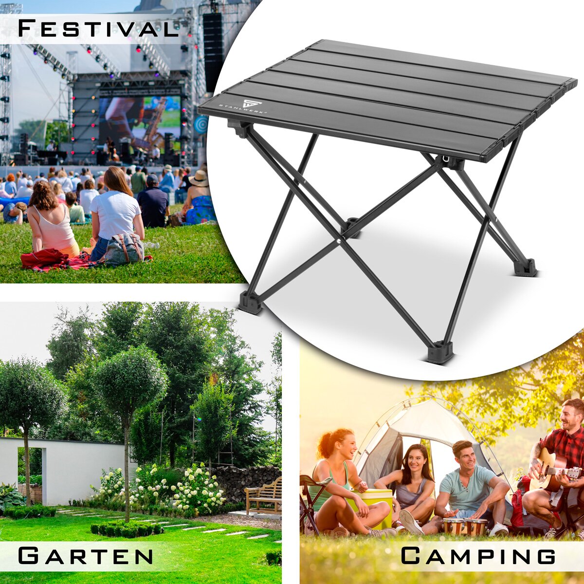 STAHLWERK Aluminium-Falttisch 40 x 34,5 x 30 cm Klapptisch | Campingtisch | Aluminiumtisch | Gartentisch | Campingmöbel | Picknicktisch