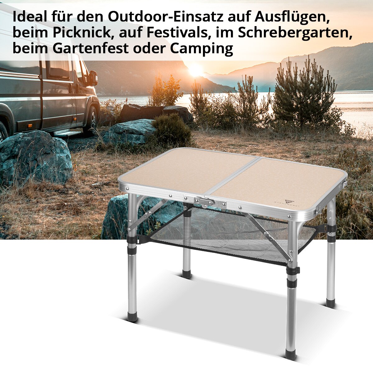 STAHLWERK Aluminium-Klapptisch 60 x 40 x 48 cm Campingtisch | Aluminiumtisch | Gartentisch | Campingmöbel | Falttisch | Picknicktisch