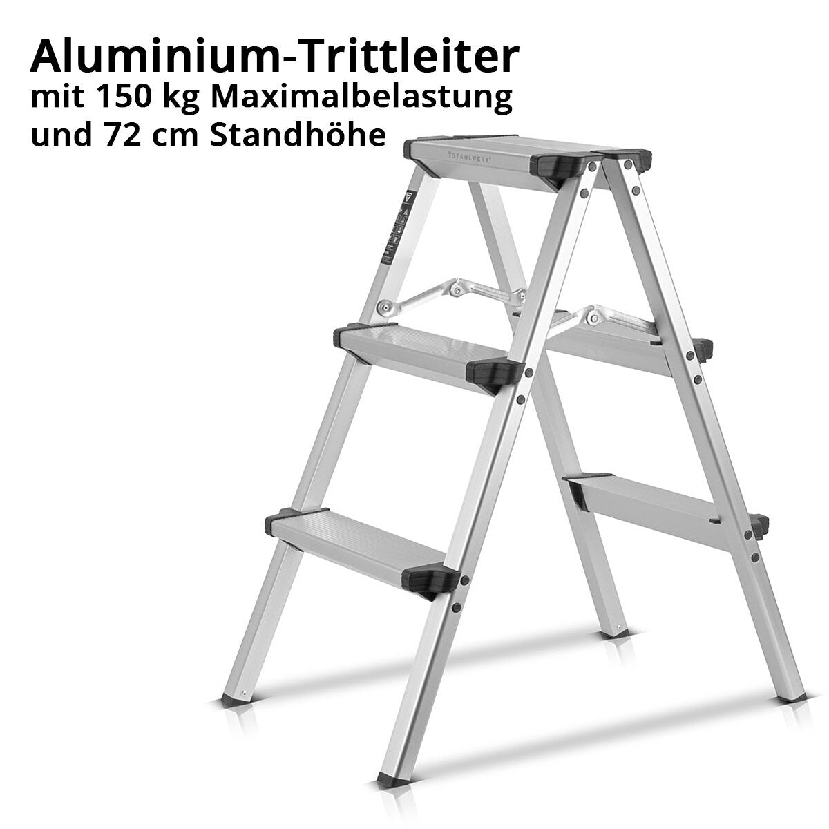 Stahlwerk Alu heading manager Alt-150 kg, 3 levels, stand height 72 cm, aluminum conductor | Folding conductor | Folding step | Multi -purpose manager | Stay ladder with non -slip sprouts