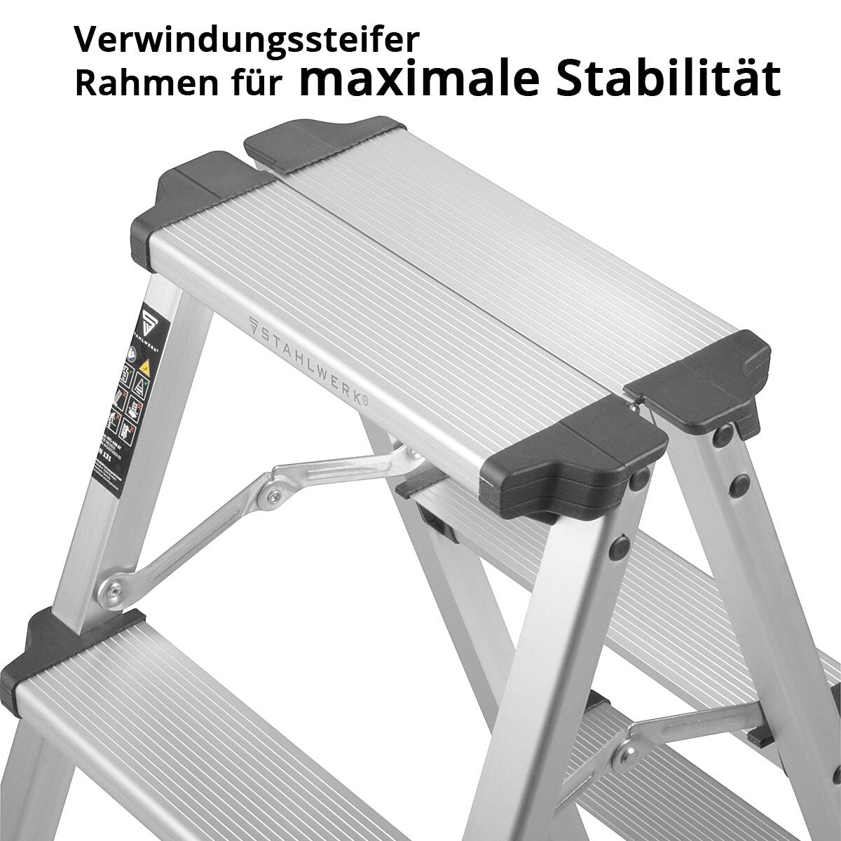 STAHLWERK Alu-Trittleiter ALT-150 ST bis 150 kg, 3 Stufen, Standhöhe 72 cm, Aluminium-Leiter | Klappleiter | Klapptritt | Mehrzweckleiter | Stehleiter mit rutschfesten Sprossen