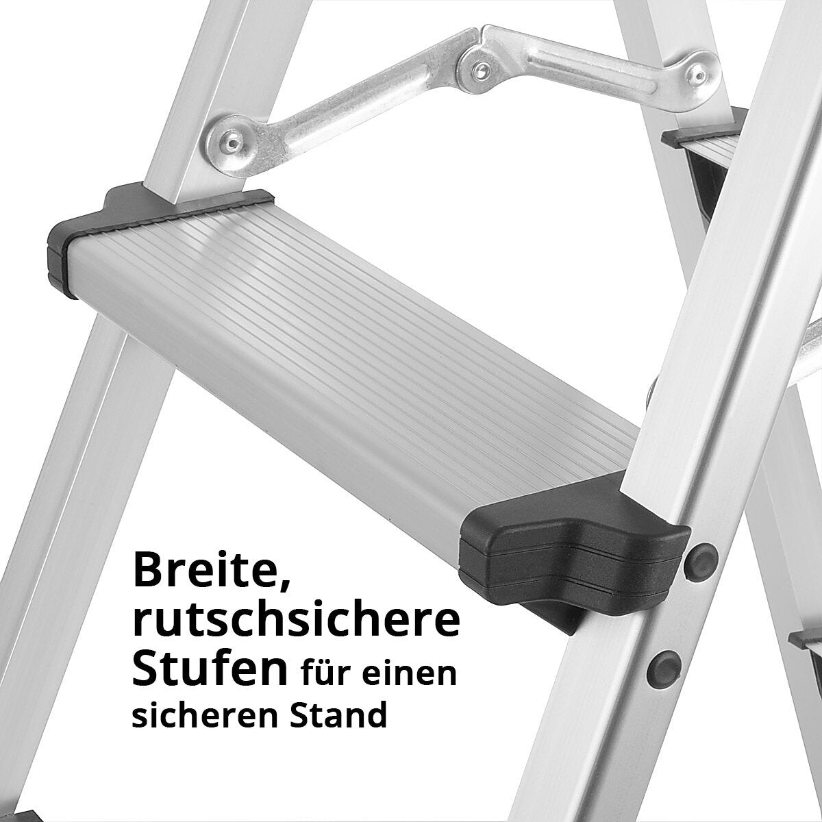 STAHLWERK Alu-Trittleiter ALT-150 ST bis 150 kg, 3 Stufen, Standhöhe 72 cm, Aluminium-Leiter | Klappleiter | Klapptritt | Mehrzweckleiter | Stehleiter mit rutschfesten Sprossen