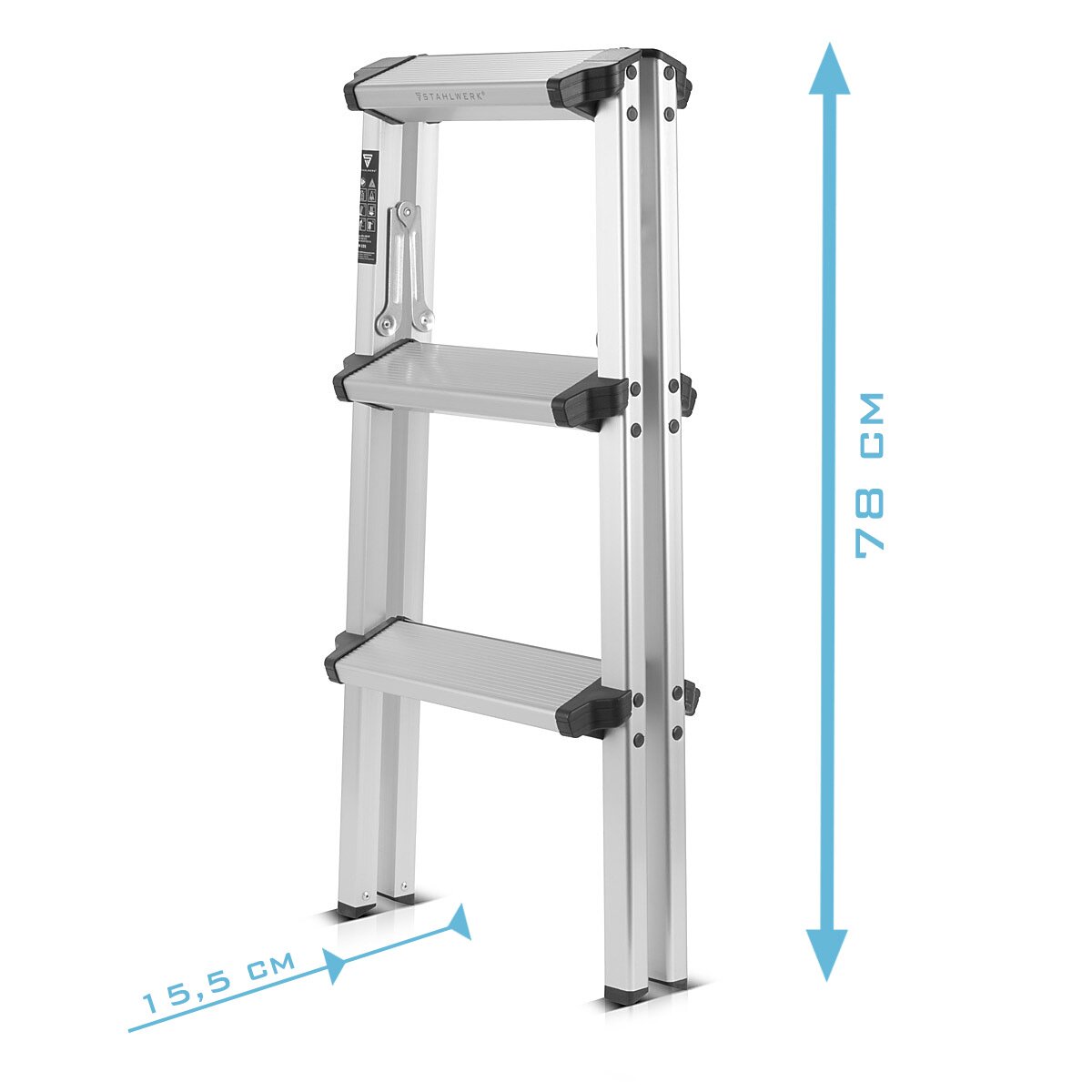 STAHLWERK Alu-Trittleiter ALT-150 ST bis 150 kg, 3 Stufen, Standhöhe 72 cm, Aluminium-Leiter | Klappleiter | Klapptritt | Mehrzweckleiter | Stehleiter mit rutschfesten Sprossen