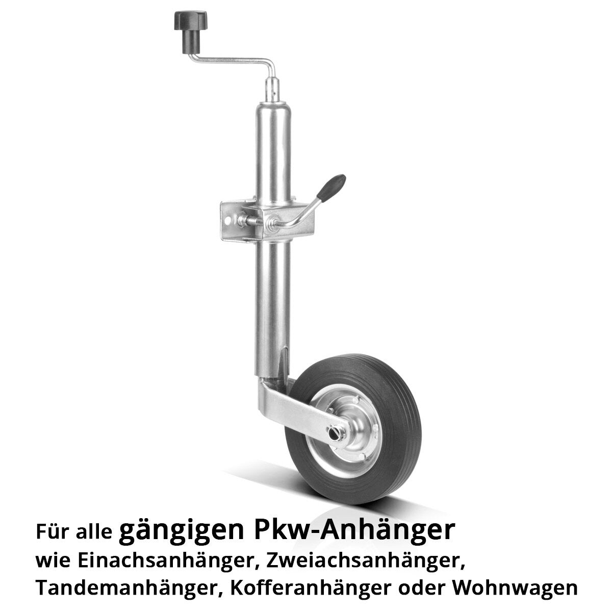 STAHLWERK Anhänger-Stützrad 48 mm 150 kg verzinktes Universal-Bugrad | Anhängerrad | Vollgummi-Stützrad mit Klemmhalter für Pkw-Anhänger, Wohnwagen, Caravan, Trailer