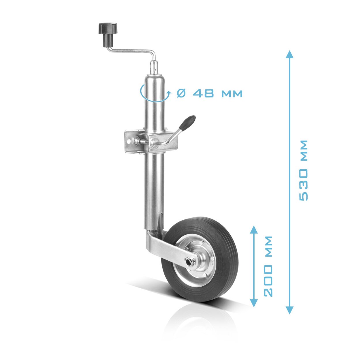 STAHLWERK Anhänger-Stützrad 48 mm 150 kg verzinktes Universal-Bugrad | Anhängerrad | Vollgummi-Stützrad mit Klemmhalter für Pkw-Anhänger, Wohnwagen, Caravan, Trailer