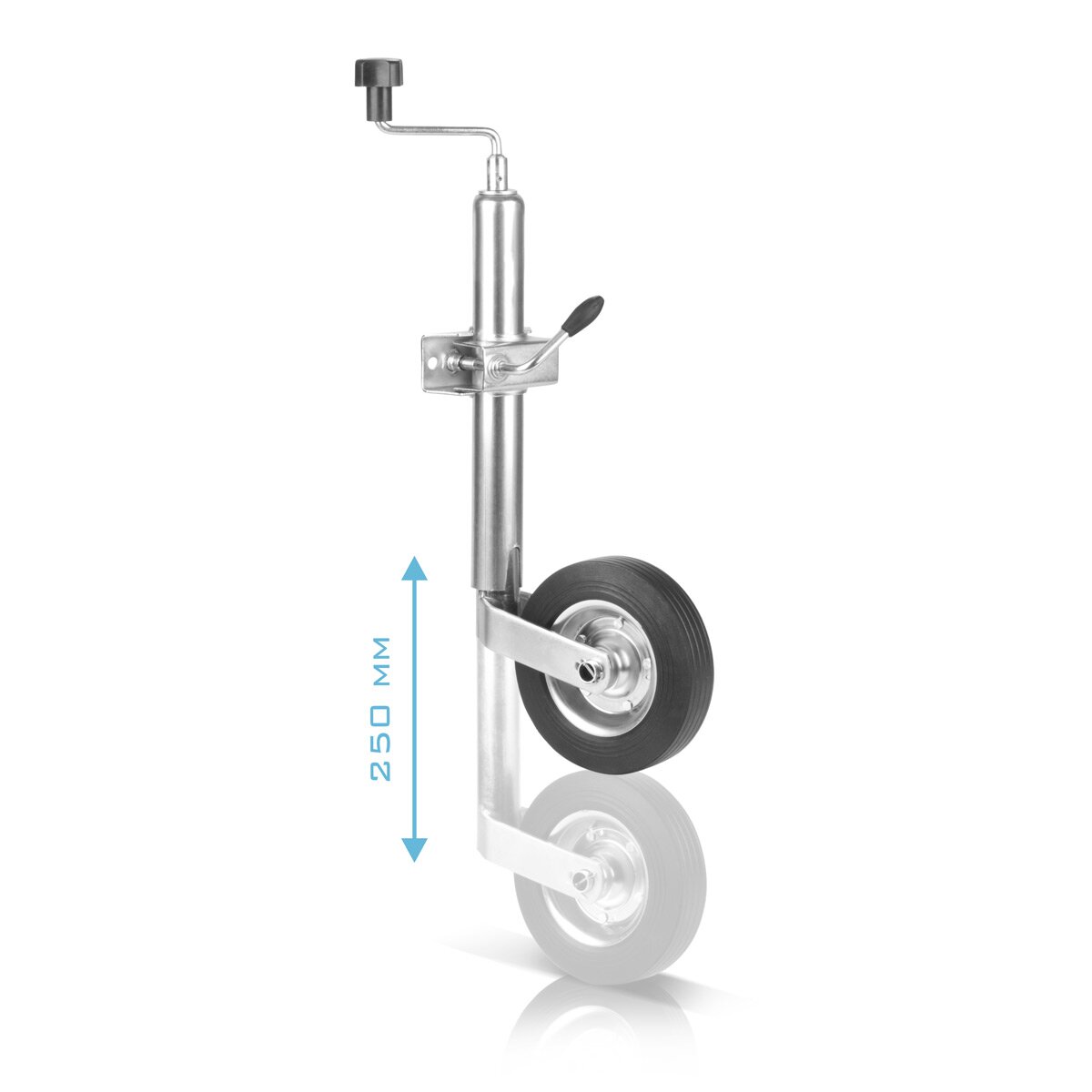 STAHLWERK Anhänger-Stützrad 48 mm 150 kg verzinktes Universal-Bugrad | Anhängerrad | Vollgummi-Stützrad mit Klemmhalter für Pkw-Anhänger, Wohnwagen, Caravan, Trailer