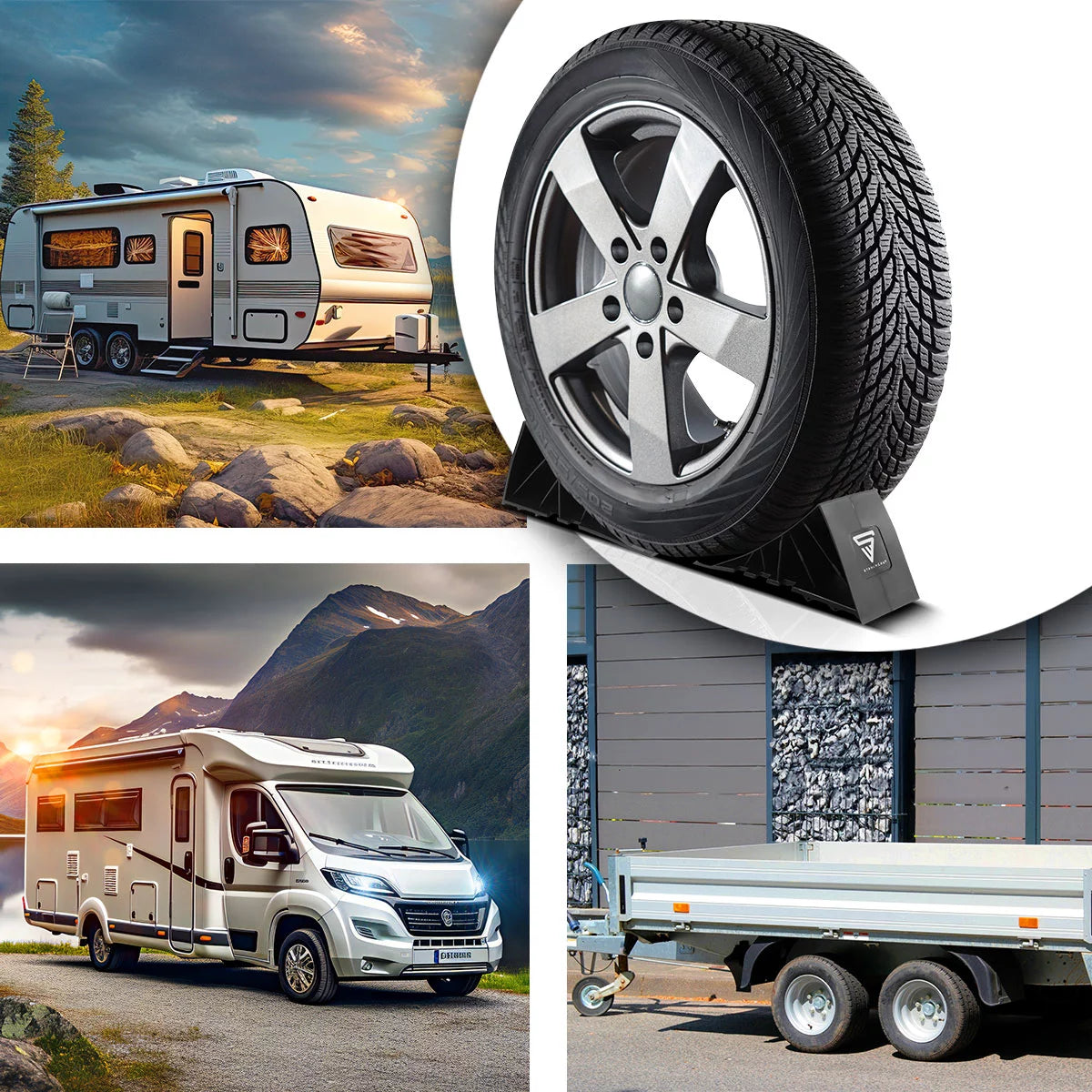 Mulino d'acciaio con staffa GT-01 ST 4 impostata fino a 1,5 T Asse Brake Ceedge | Hind -up | Rad Wedge | PASSTRO CICLING per rimorchi per auto, camper, roulotte o roulotte