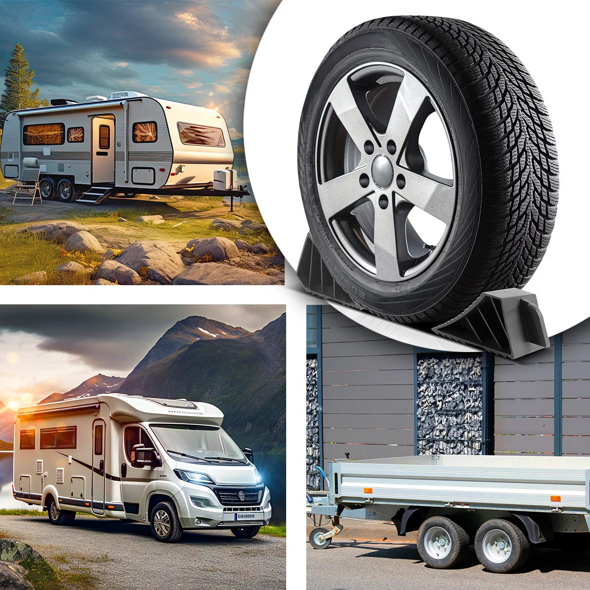 Acciaio underlegen wedge gt-02 st 2 impostato fino a 1,5 t a cuneo freno di carico | Hind -up | Rad Wedge | PASSTRO CICLING per rimorchi per auto, camper, roulotte o roulotte