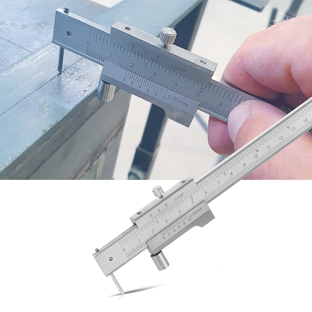 Steelworks anreiß-messbehieber | Teoria della misurazione | Teoria scorrevole 0-200 mm | 8 pollici con il rullo Nonous e Stop secondo Din 862 per misurazioni di precisione