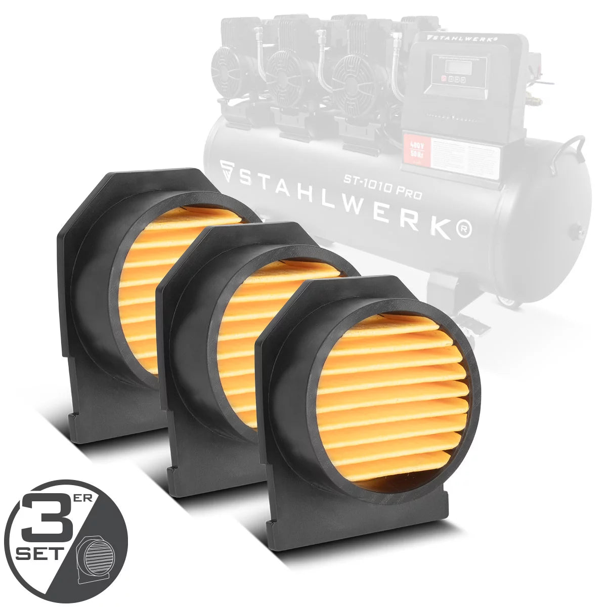 STAHLWERK 3er Set Ansaugluftfilter für Kompressoren | Ersatzfilter | Luftfilter | Saugfilter | Partikelfilter | Kompressor-Filter ausgelegt für 900 – 1450 Watt
