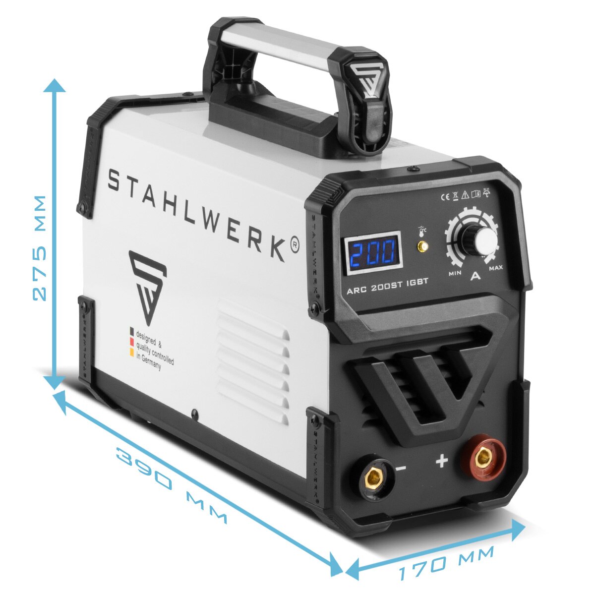 Steelworks welding machine ARC 200 ST IGBT-full equipment / DC MMA / E-Hand welding device / lift-tig Double Board / electrode welding device