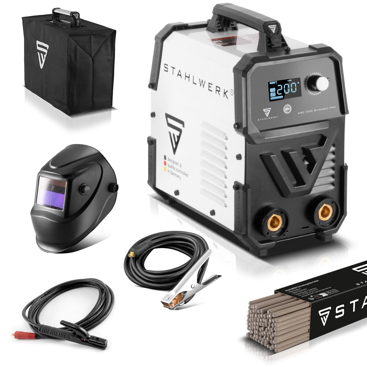 Stahlwerk ARC 200 Synergic Pro Full Equipment electrode welding device, fully syngian MMA | E-hand | Lift-Tig inverter with 200 ampere and IGBT technology