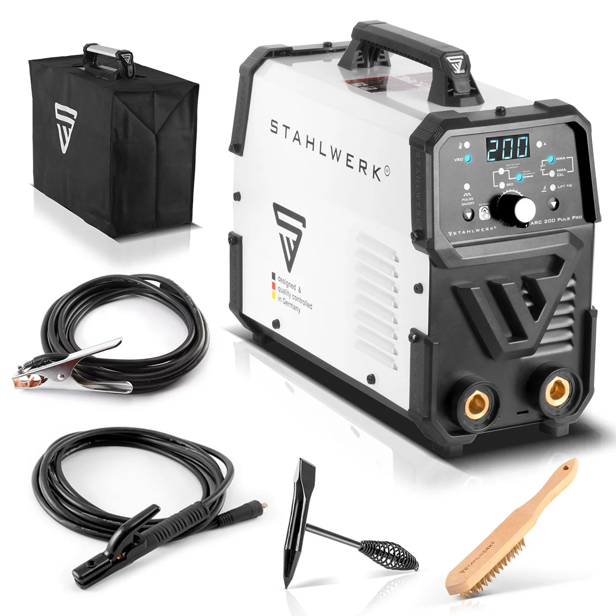 Stahlwerk Arc 200 Puls Pro Electrodo Soldando Dispositivo, MMA compacto | E-Hand | Inverter Lift-Tig con 200 amperios, tecnología IGBT y función de pulso