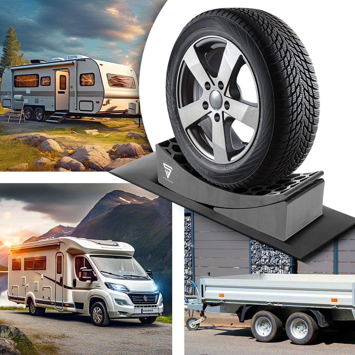 Steelworks Return Weedge GT-17 ST 2 impostato fino a 15,8 T carico dell'asse sotto il cuneo | Step Wedge | Cuneo di compensazione | Wedge rotondo per camper, mobile da campeggio, camper, roulotte o roulotte