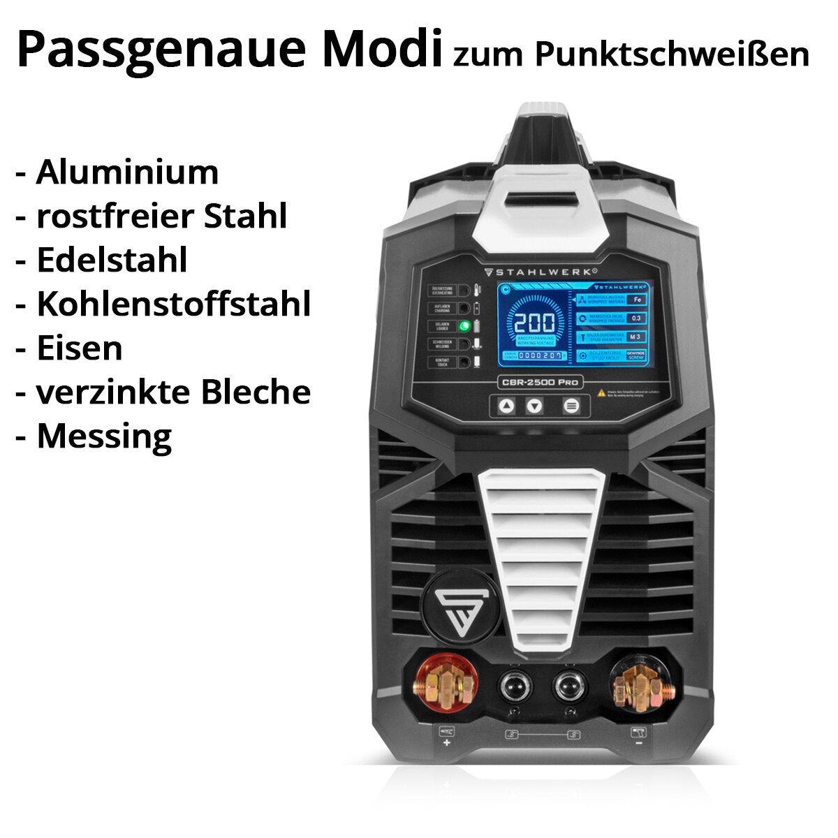 STAHLWERK Profi-Ausbeulspotter CBR-2500 Pro Vollausstattung mit 2.500 J und 230 V, Alu Smart Repair Ausbeul-Set | Dellenlifter | Punktschweißgerät | Ausbeulwerkzeug zum Spotten von Stahl, Edelstahl, Eisen, verzinkten Blechen, Messing und Aluminium