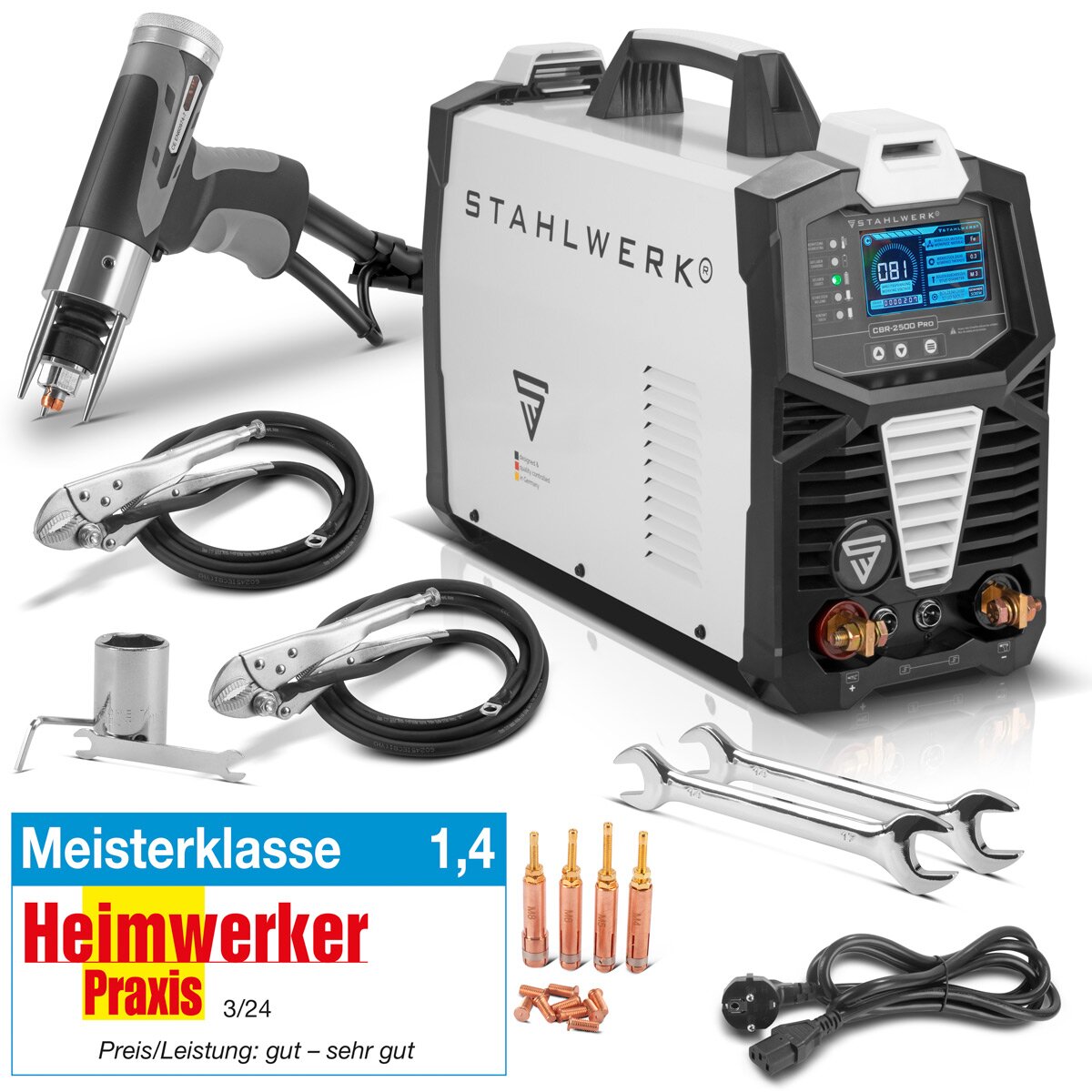 Steelworks Professional Ausfumin Spotter CBR-2500 Pro with 2,500 J and 230 V, Alu Smart Repair Ausbeul-Set | Dellenliftter | Point welding device | Disprage tool | Welding gun to mock steel, stainless steel, iron, galvanized sheets, brass and aluminum