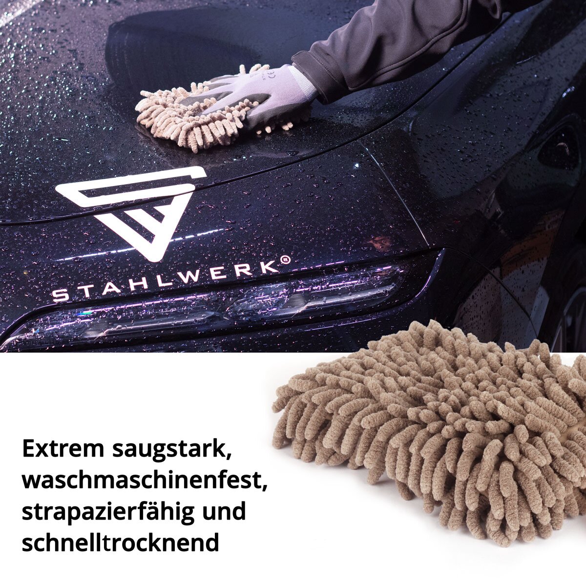 STAHLWERK Autowaschhandschuh 5er Set -Reinigungshandschuh | Mikrofaser-Schwamm | Mikrofaser-Tuch | Autoschwamm | Mikrofaser-Handschuh | Putzhandschuh