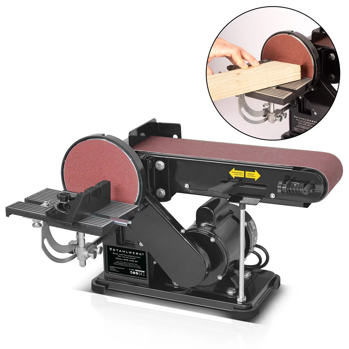 STAHLWERK Band-und Tellerschleifer BTS-1400 ST mit 375 W für 915 mm Schleifbänder und 150 mm Schleifpads | Schleifmaschine| Schleifgerät | Bandschleifgerät zum Schleifen und Polieren