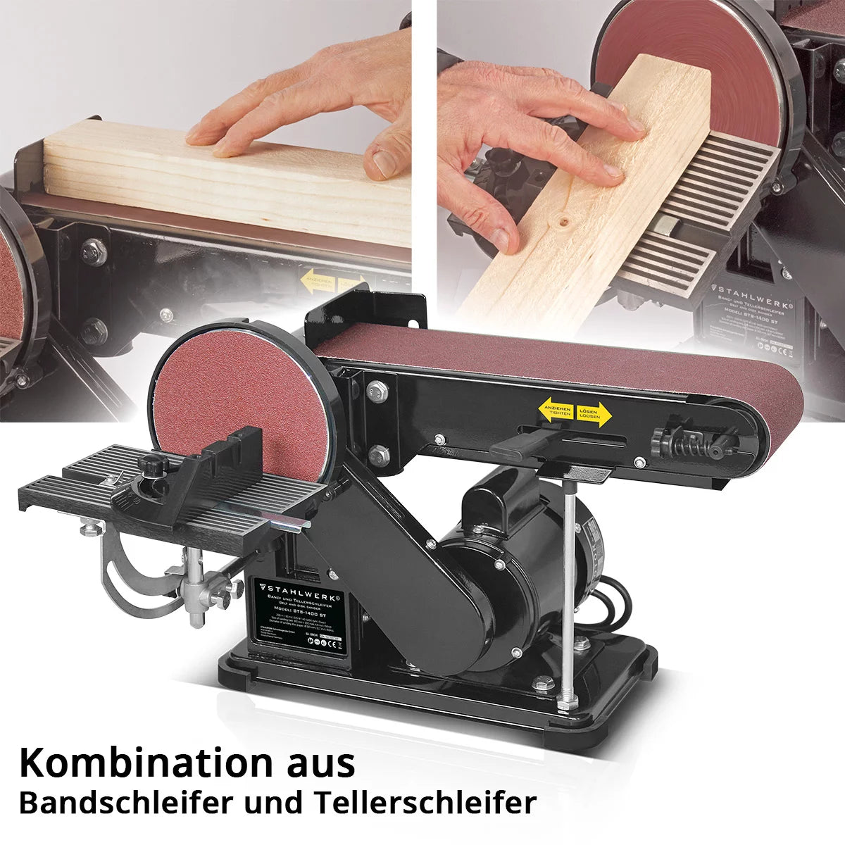 STAHLWERK Band-und Tellerschleifer BTS-1400 ST mit 375 W für 915 mm Schleifbänder und 150 mm Schleifpads | Schleifmaschine| Schleifgerät | Bandschleifgerät zum Schleifen und Polieren