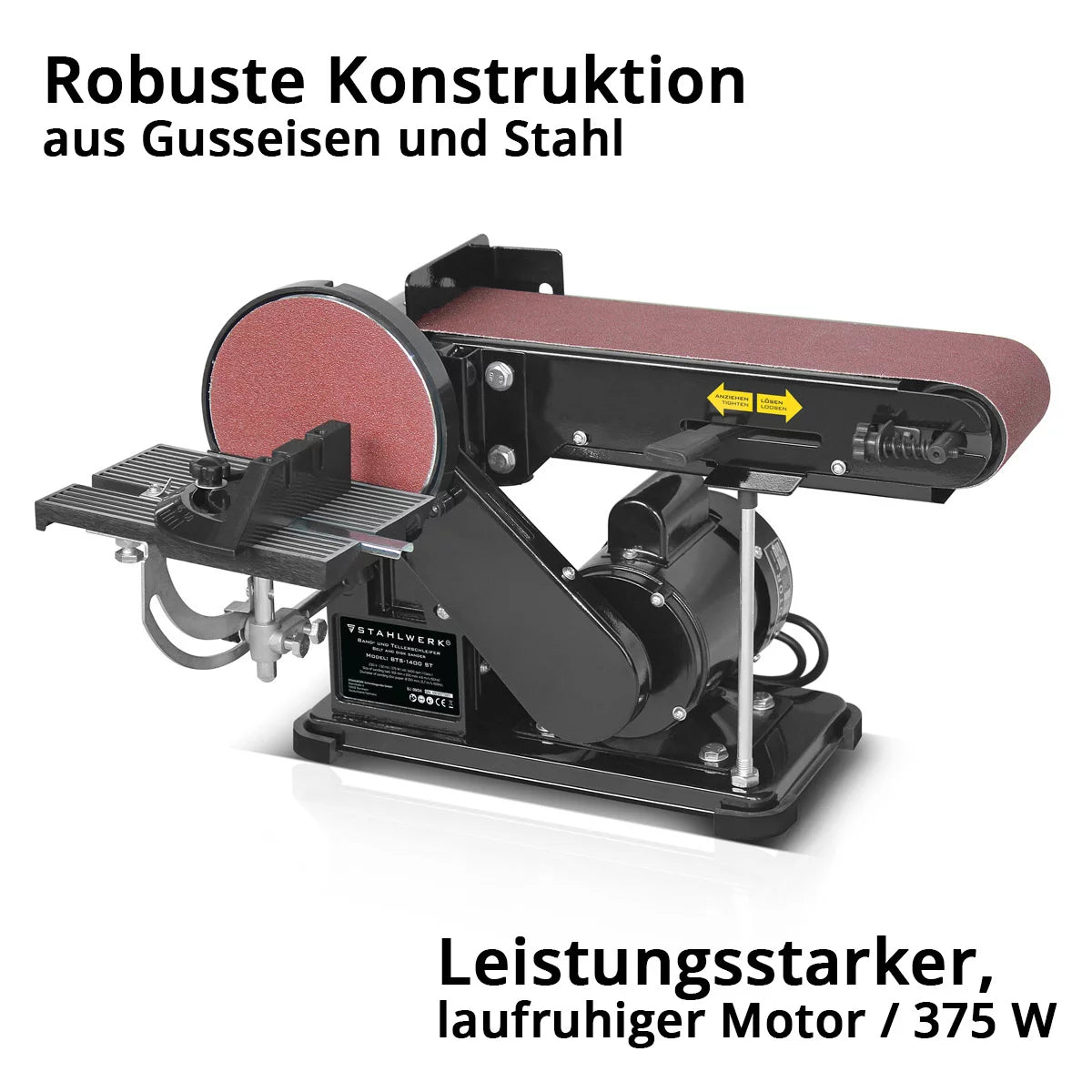 STAHLWERK Band-und Tellerschleifer BTS-1400 ST mit 375 W für 915 mm Schleifbänder und 150 mm Schleifpads | Schleifmaschine| Schleifgerät | Bandschleifgerät zum Schleifen und Polieren