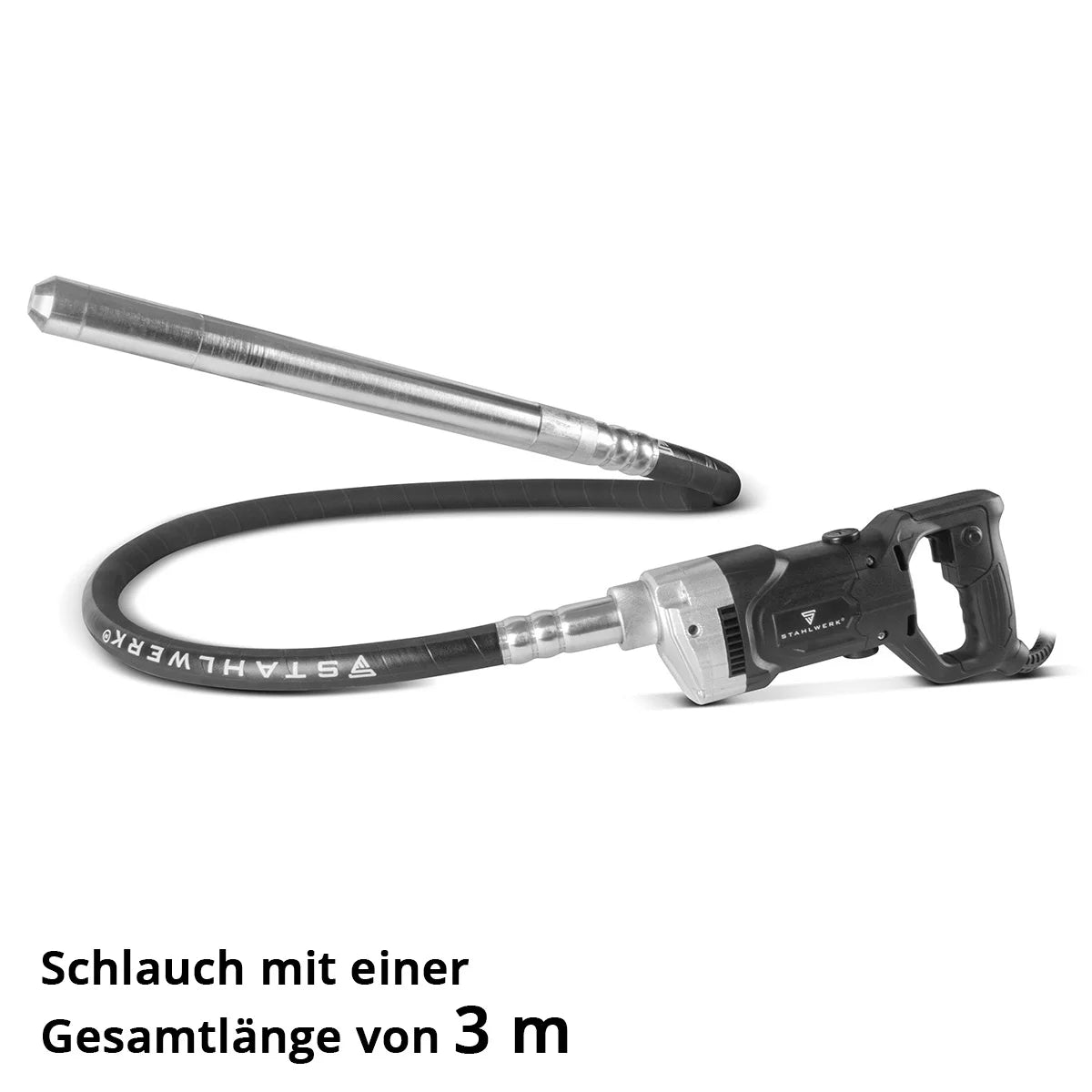 STAHLWERK Betonverdichter 900 Watt mit Rüttelflasche 35 mm, 3 m Schlauchlänge | 4.000 U/min | Innenrüttler für Fundamente, Bodenplatten, Wände, Decken | Hochleistungsverdichter für Betonbau