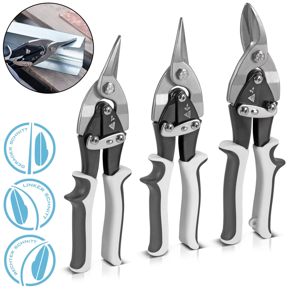 STAHLWERK Blechschere 3er Set gerader, linker und rechter Schnitt Profi-Metallschere | Blechschneider | Metallschneider zum professionellen Schneiden von Metallblechen