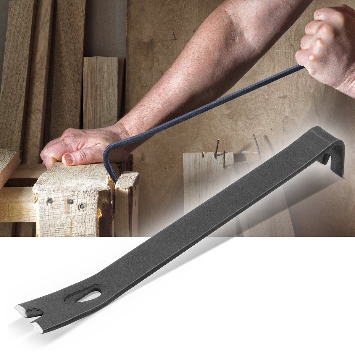 Crowbar Stahlwerk | Break Iron | Iron à ongles 375 mm avec marteau 1000 g, chalet de vache avec pied de vache en acier au carbone sans torsion, durci et enrobé de poudre