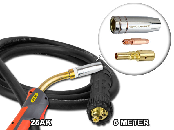 STAHLWERK MIG MAG-Schweißbrenner AK25/MB25 mit 5 Meter Schlauchpaket / Brenner für MIG MAG Schweißgeräte