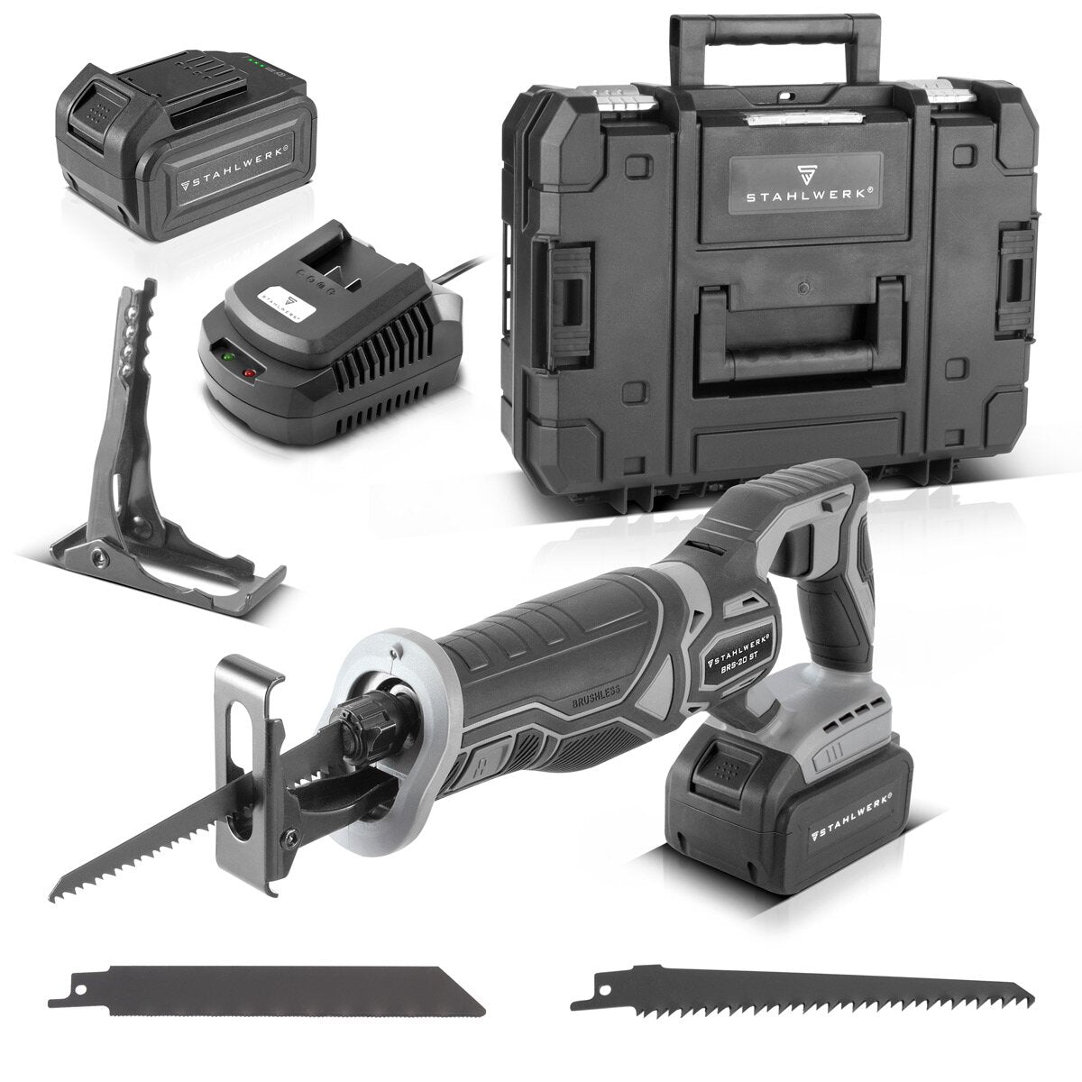 Steelworks Brushless battery set | Hand circular saw AKS-20 ST | Oscillating multifunctional tool OMTB-20 ST | Saber saw BRS-20 ST | Drilling screwdriver ABS-18 ST