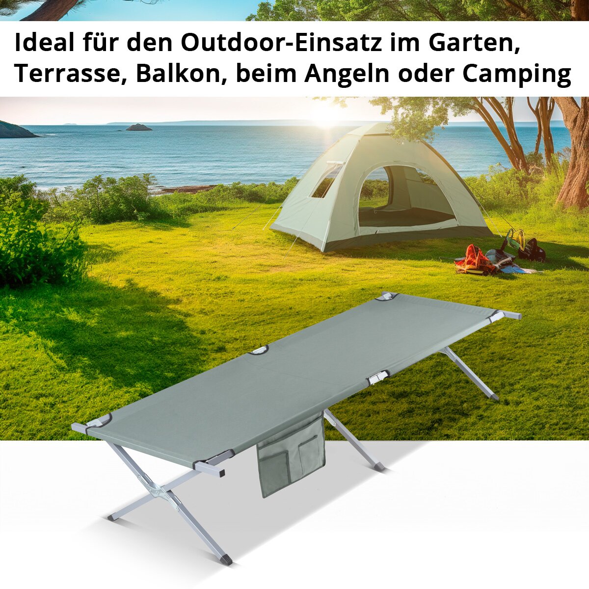 STAHLWERK Campingliege CL-190 ST klappbares Feldbett mit 150 kg Tragkraft 190 x 63 cm Campingbett | Klappbett | Faltbett | Klappliege | Gästebett | Faltliege mit Transporttasche