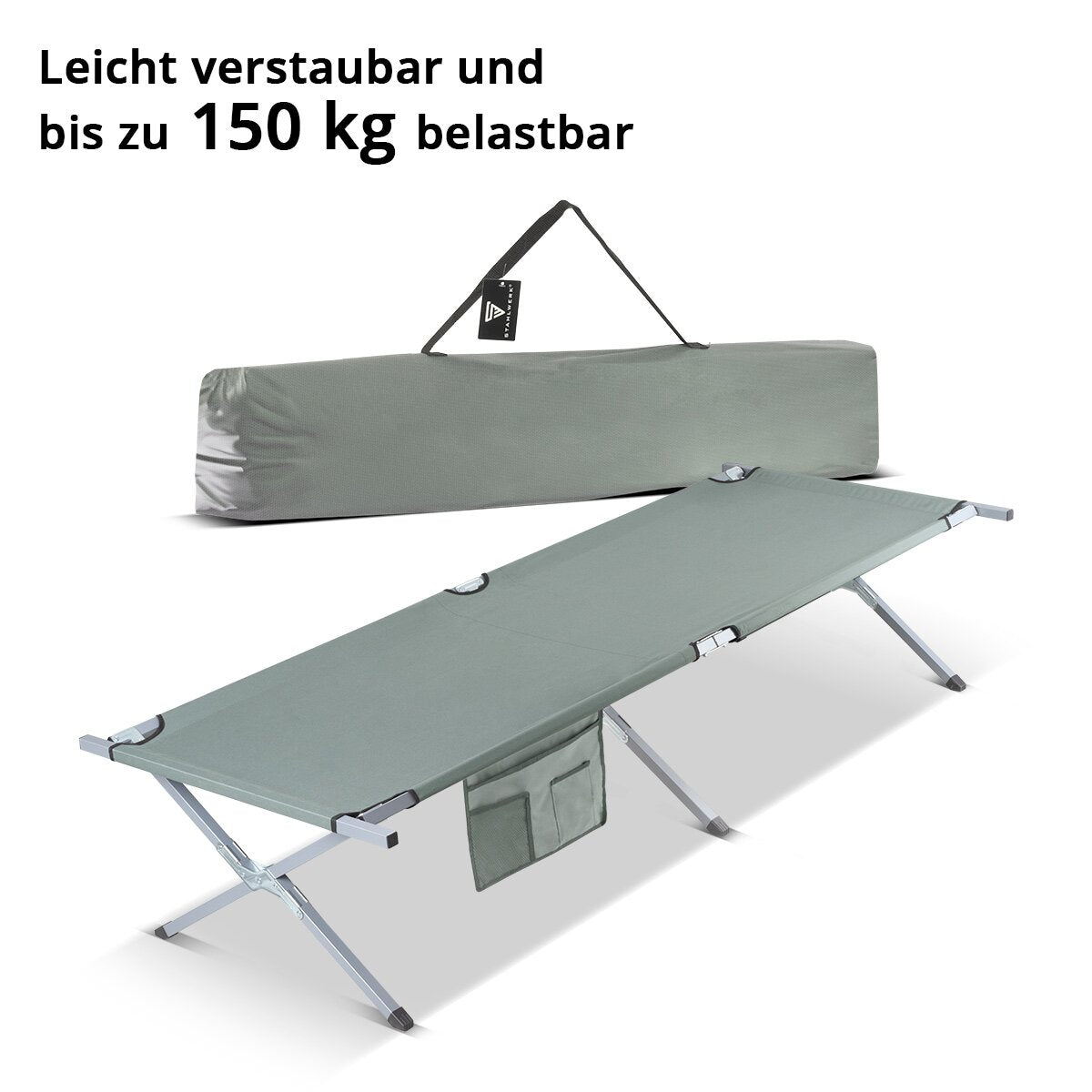 STAHLWERK Campingliege CL-190 ST klappbares Feldbett mit 150 kg Tragkraft 190 x 63 cm Campingbett | Klappbett | Faltbett | Klappliege | Gästebett | Faltliege mit Transporttasche