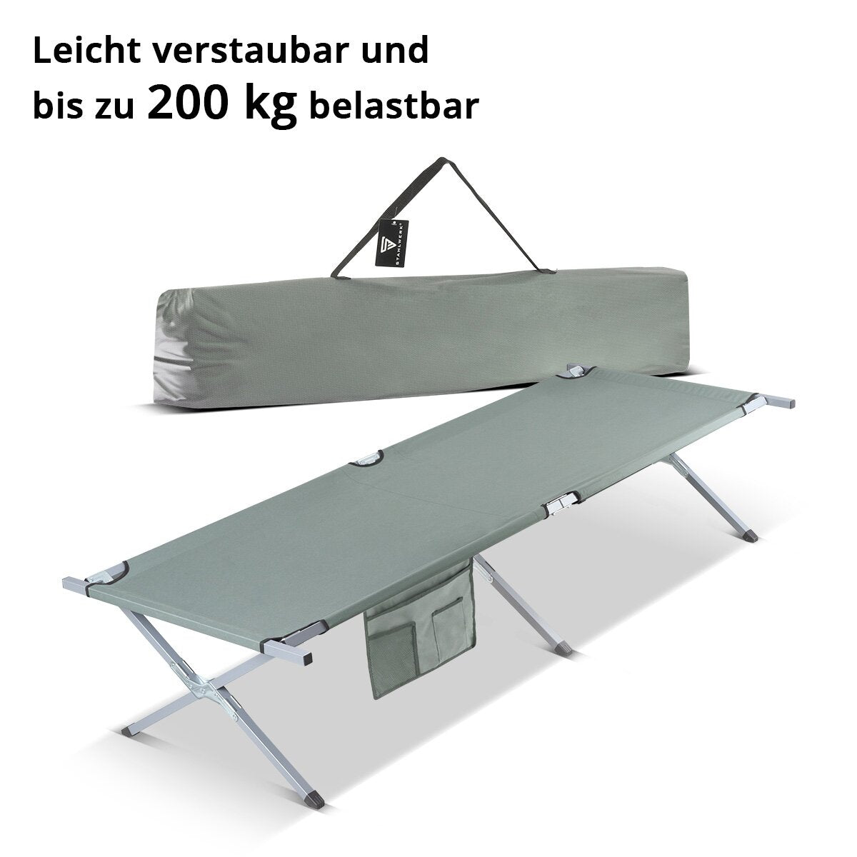 STAHLWERK Campingliege CL-210 ST klappbares XXL Feldbett mit 200 kg Tragkraft 210 x 72 cm Campingbett | Klappbett | Faltbett | Klappliege | Gästebett | Faltliege mit Transporttasche