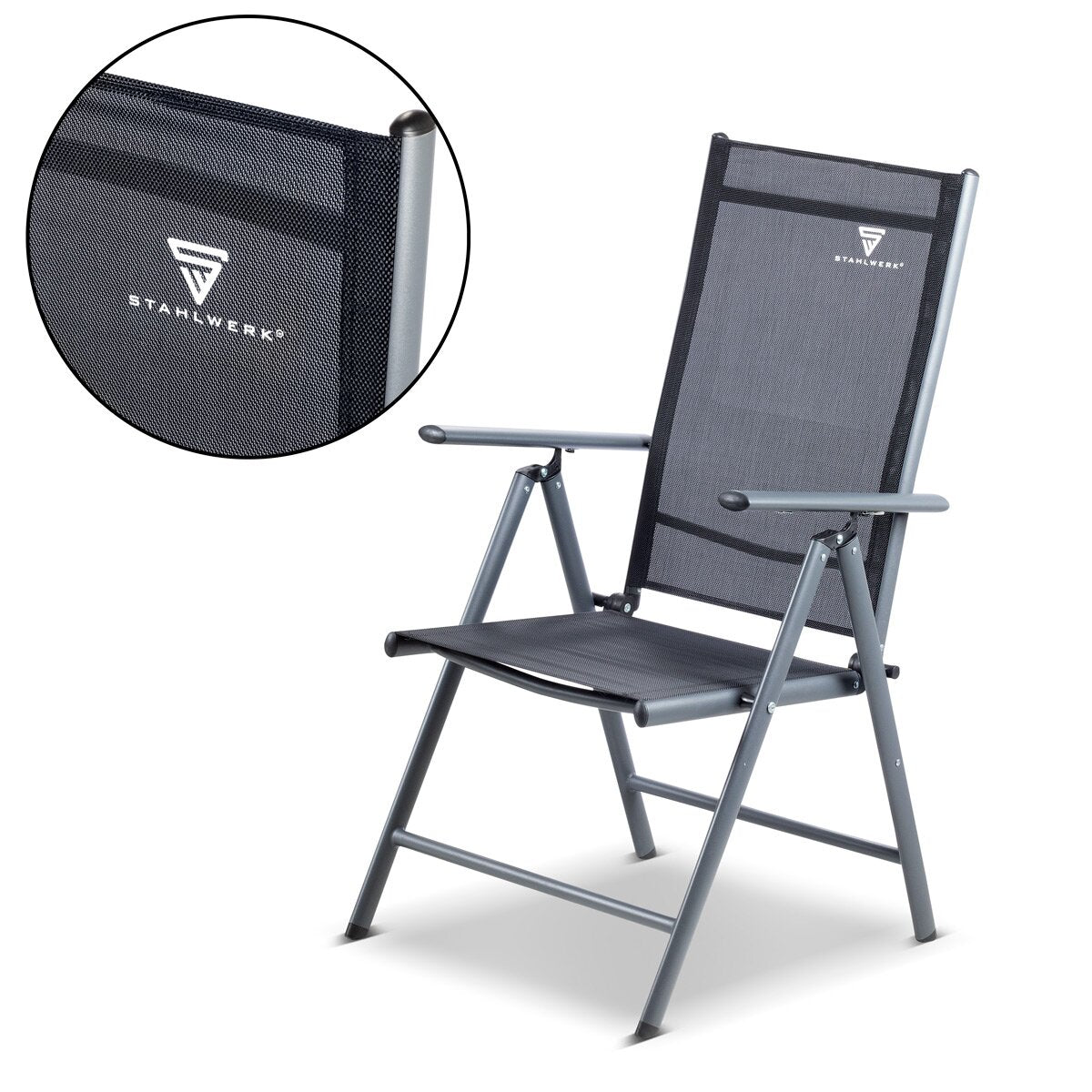 Steelworks camping chair CS-103 ST garden chair | Folding chair | Folding armchair | Aluminum chair | Hochlehner | Terrace chair | Angler chair | Balcony chair with armrest and adjustable backrest