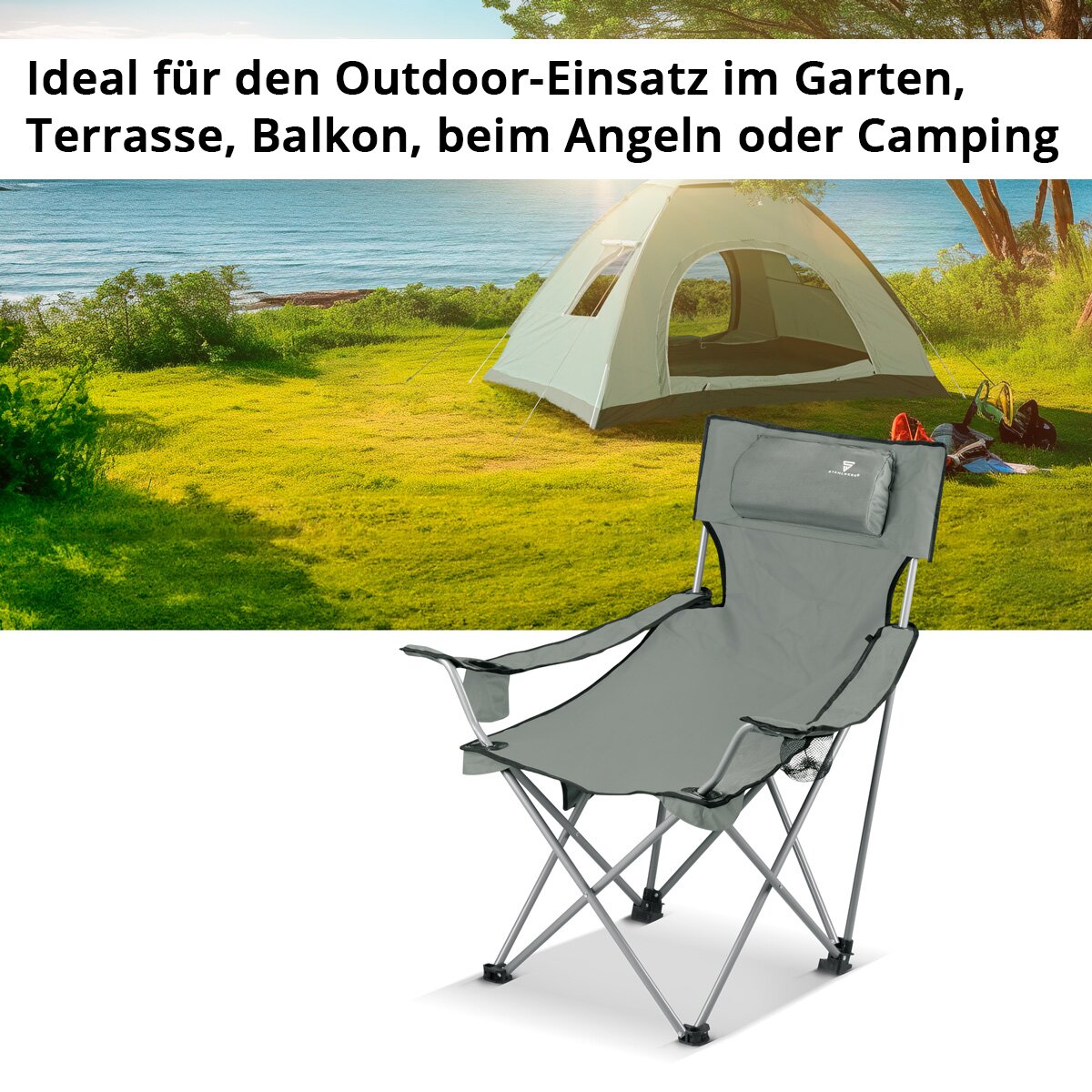 STAHLWERK Campingstuhl CS-95 ST Gartenstuhl | Klappstuhl | Klappsessel | Anglerstuhl | Faltstuhl | Faltsessel | Anglersessel mit Armlehne, Seitentasche, Kopfstütze, Becherhaltern und Transporttasche