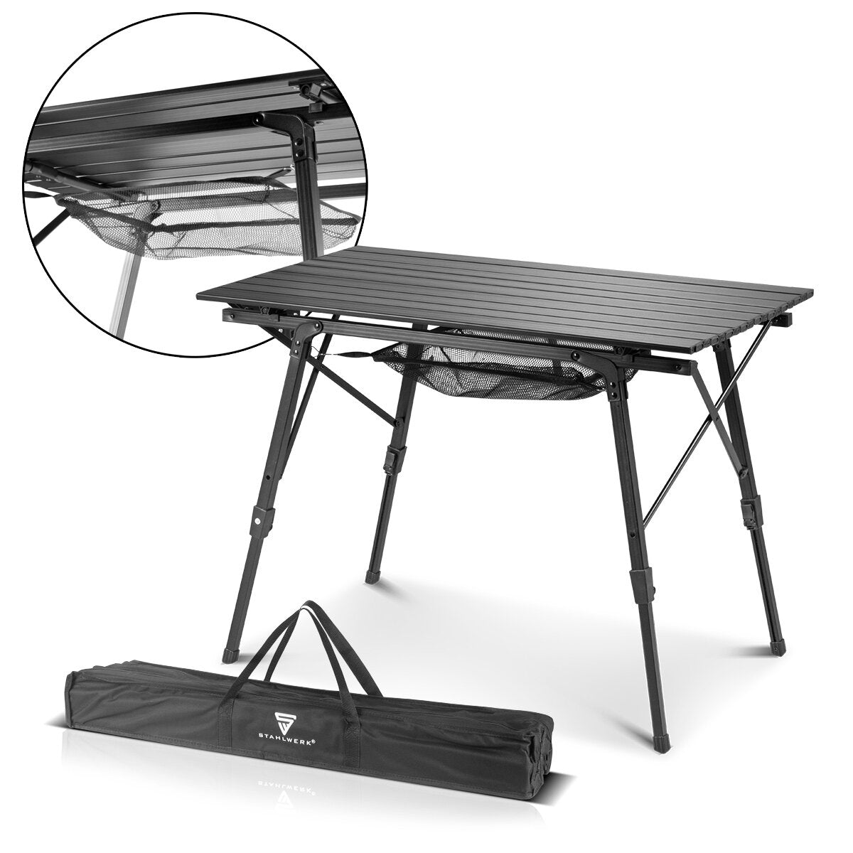 Steelworks Camping table CT-30 ST foldable and height-adjustable aluminum-folding table | Garden table | Beer table | Camping furniture | Folding table | Balcony | Terrace table including transport bag