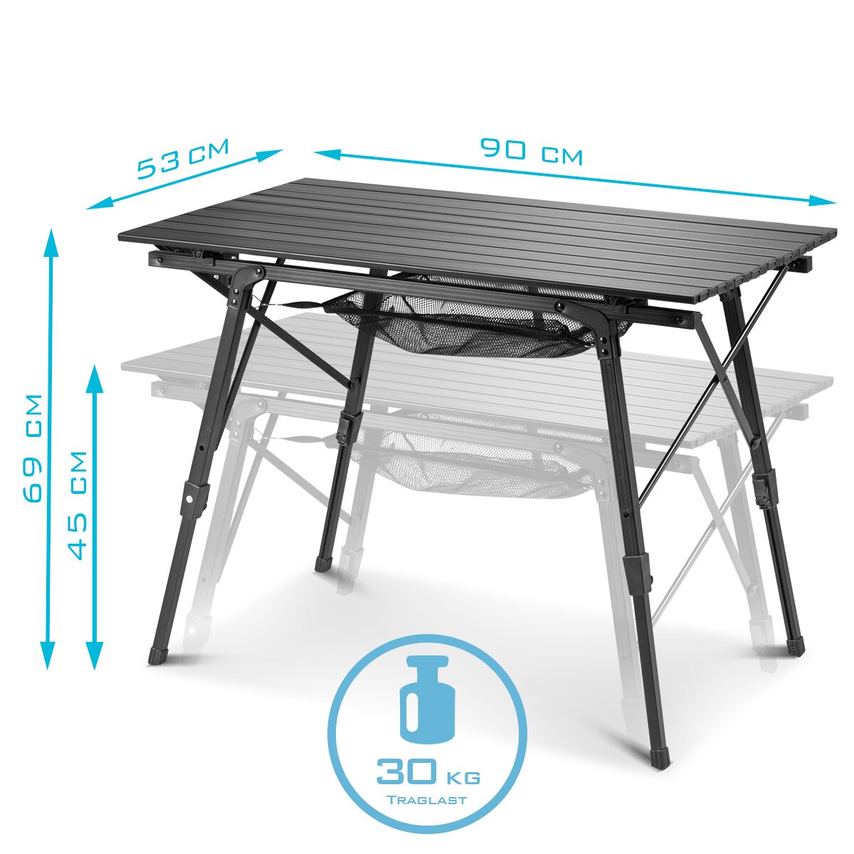 Steelworks Camping table CT-30 ST foldable and height-adjustable aluminum-folding table | Garden table | Beer table | Camping furniture | Folding table | Balcony | Terrace table including transport bag