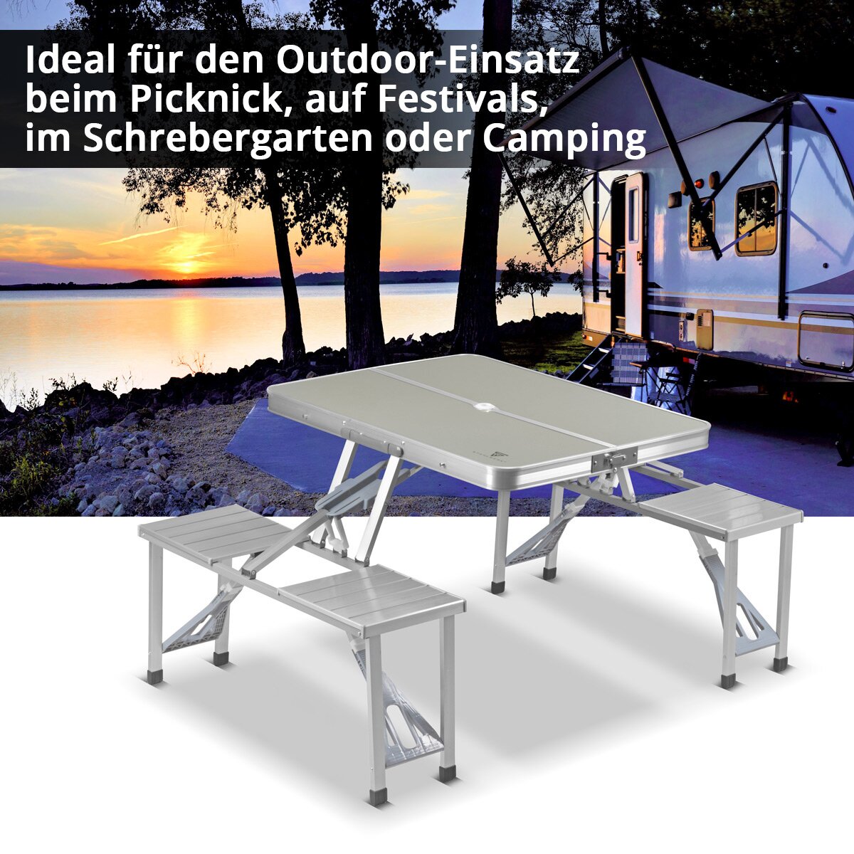 Steelworks camping table with chairs | Foldable aluminum-folding table | Garden table | Beer table | Camping furniture | Folding table | Foldable table sets in the set with camping chairs for 4 people