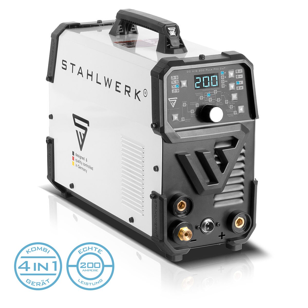 Stahlwerk 4-in-1 combi welding device DC WIG 200 PULS PRO CUT Full equipment, Digital 200 A IGBT Inverter with DC WIG | MMA | Pulse function and integrated 40 A plasma cutter