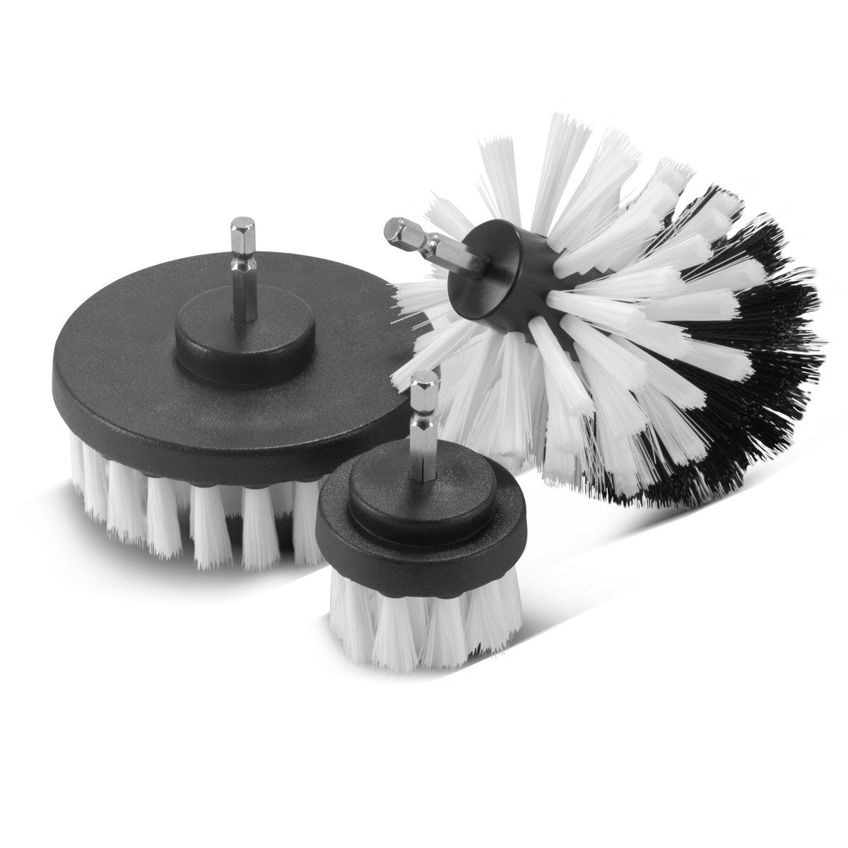 Steelworks brush attachment 4 Set for cordless screwdriver and drilling machines, cleaning, polishing and detailing brushes with standard bit recording including extension adapter