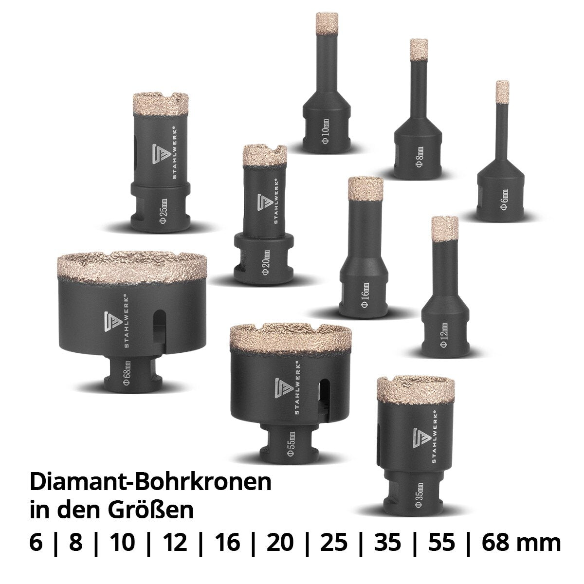 Steelworks Diamond Bohrkrowns 10 Set 6-68 mm M14 Diamant drill | Tile drilling crown | Tile drills for angle grinder