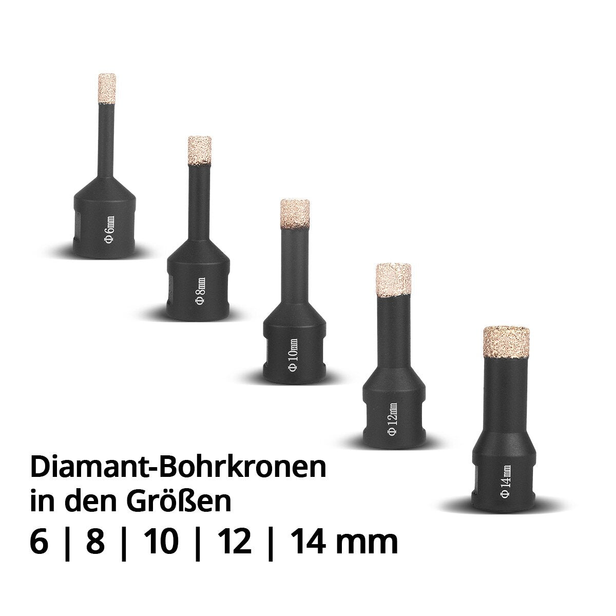 Steelworks Diamond Bohrkronen 5 Set 6-14 mm M14 Diamond drill | Tile drilling crown | Tile drills for angle grinder