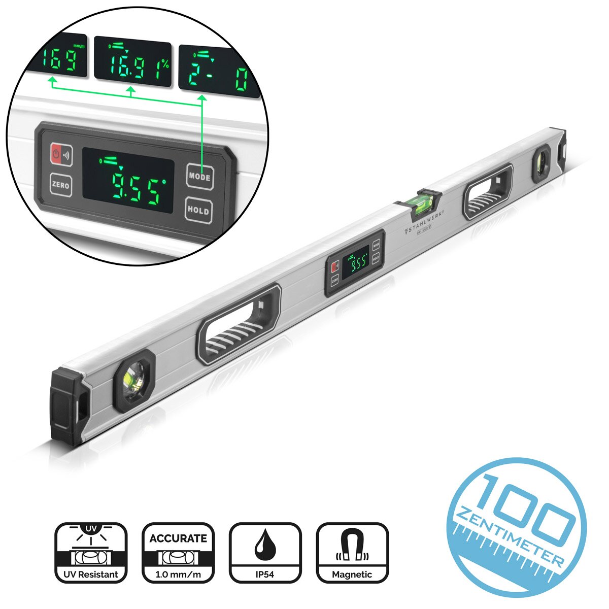 Steelworks Digital Water scale DW-1000 ST made of aluminum with 1000 mm length magnetic directional scale | Magnet water scale | Aluminum water scale | Digital water scale | Linen knife