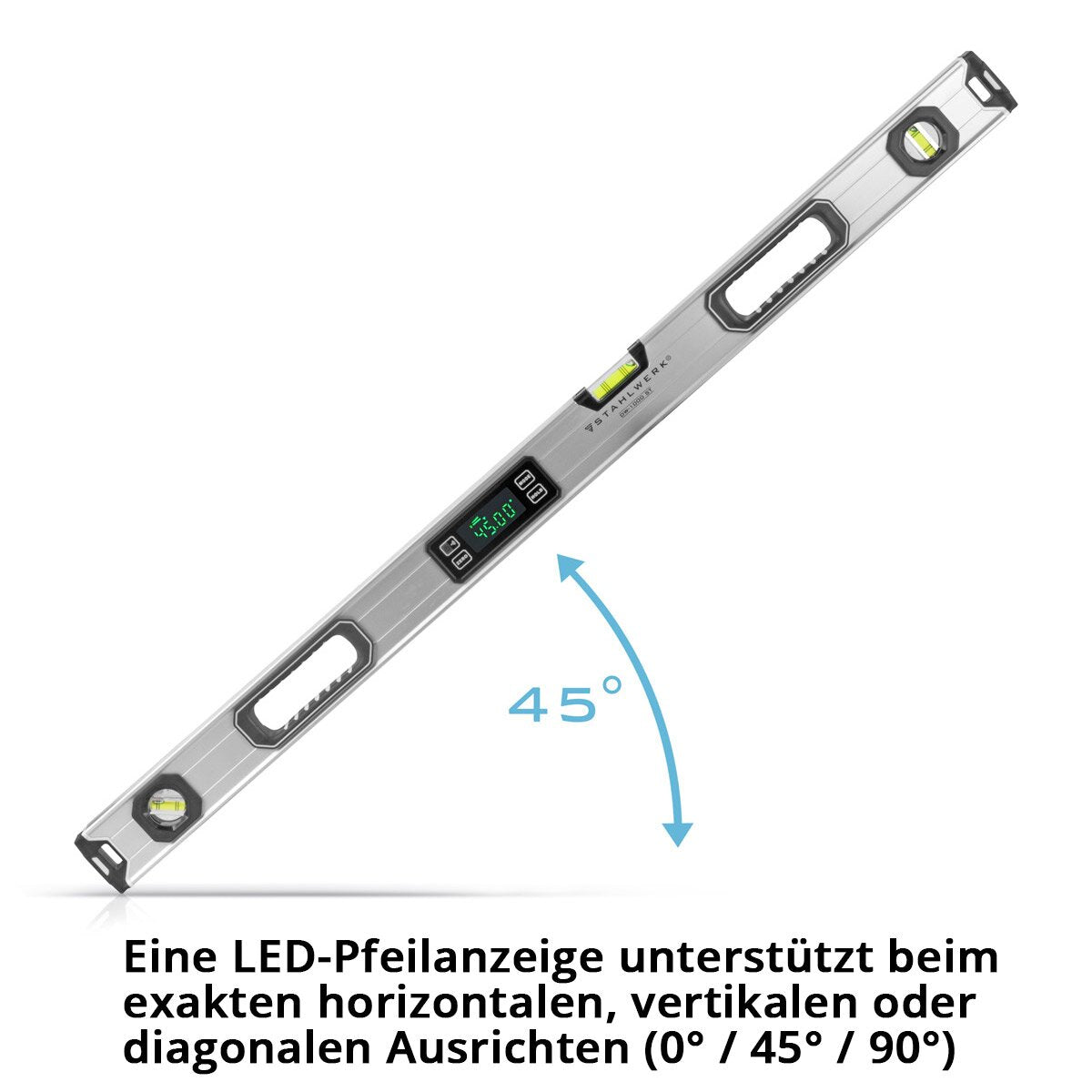 STAHLWERK Digitale Wasserwaage DW-1000 ST aus Aluminium mit 1000 mm Länge magnetische Richtwaage | Magnet-Wasserwaage | Aluminium-Wasserwaage | Digital-Wasserwaage | Winkelmesser