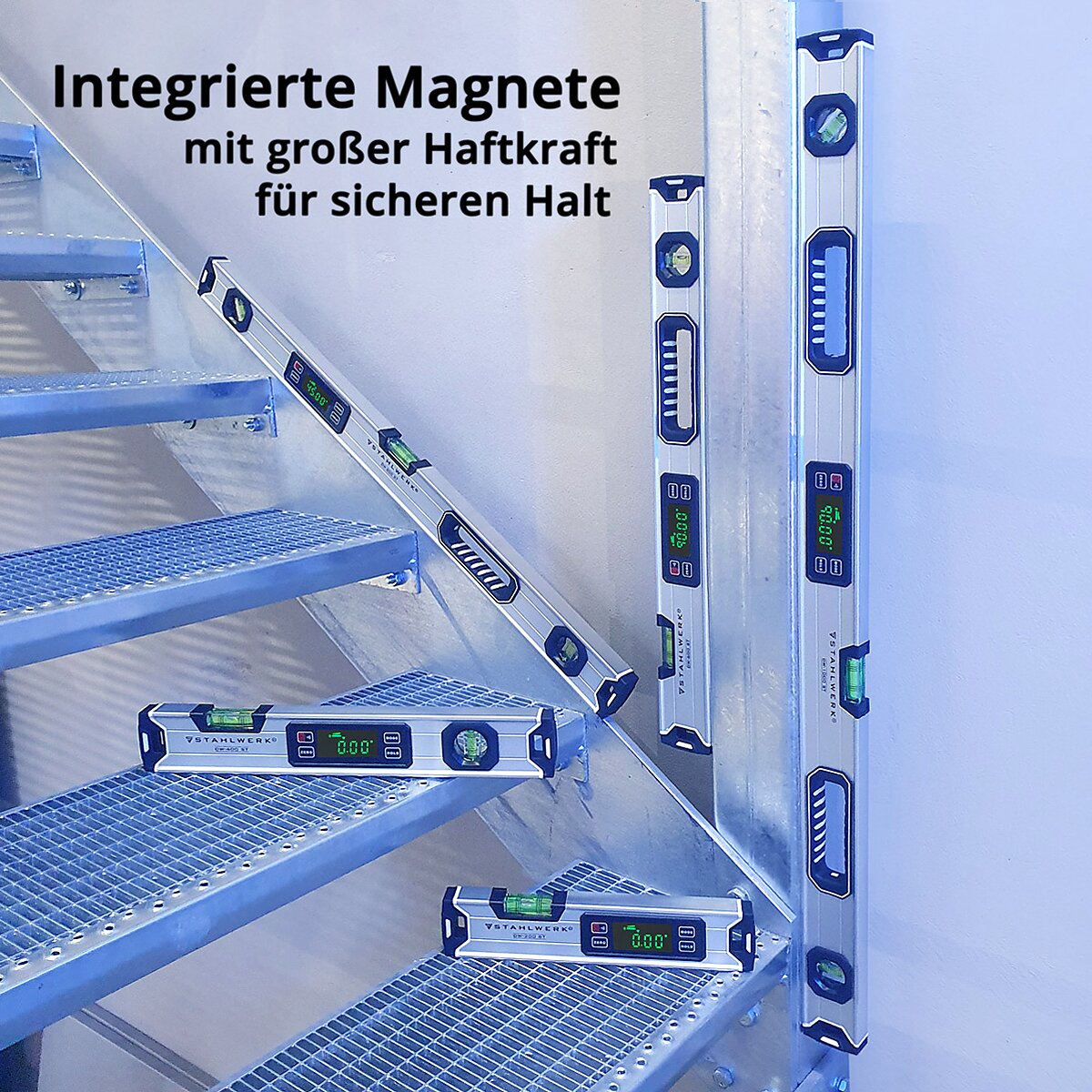 STAHLWERK Digitale Wasserwaage DW-1000 ST aus Aluminium mit 1000 mm Länge magnetische Richtwaage | Magnet-Wasserwaage | Aluminium-Wasserwaage | Digital-Wasserwaage | Winkelmesser